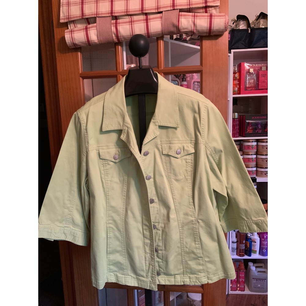 Dressbarn Womens Lime Green Button Front 3/4 Sleeve Jacket Plus Size 22/24